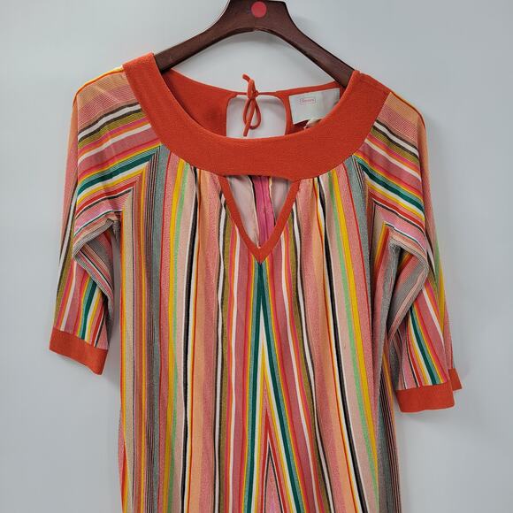 VTG Sears 70s Multicolor Striped House Coat Small Orange Robe Keyhole Back - Picture 3 of 16